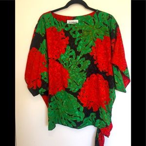 Vintage Multicolor Floral Side Tie Blouse